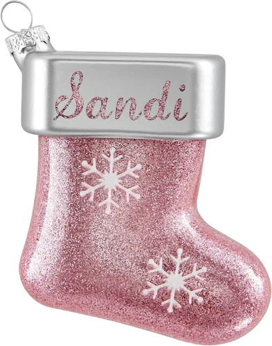 Vista 11 de Let's Make Memories Adorno de Navidad personalizado, cristal con forma de calcetín con purpurina, nombre grabado con láser, tono de joya, adorno