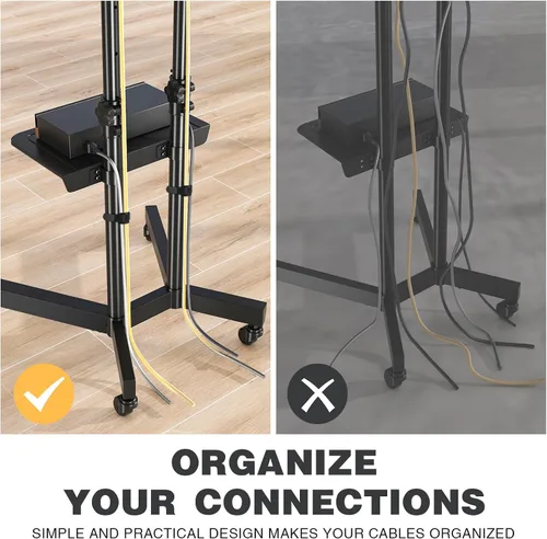 Vista 7 de Soporte de TV móvil con ruedas mejoradas para televisores de 32 a 75 pulgadas hasta 88 libras, soporte de TV rodante ajustable en altura con estante