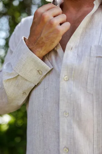 Vista 6 de Mojito Camisa Chacabana Guayabera 100% Lino Manga Larga - Pliegues Tonales