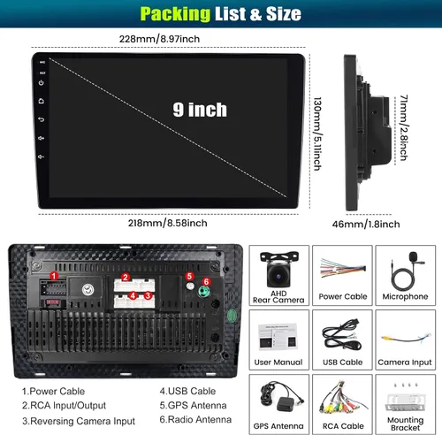 Vista 7 de [8-Core 4+64GB] Android 13 Doble DIN Radio de coche estéreo con Carplay inalámbrico y Android Auto, radio de coche de 9 pulgadas, soporte de espejo