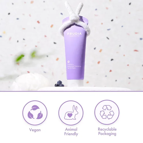 Vista 5 de FRUDIA Blueberry - Limpiador facial hidratante de gel a espuma (4.9 onzas) – Suave lavado facial coreano diario con extracto de arándanos y complejo