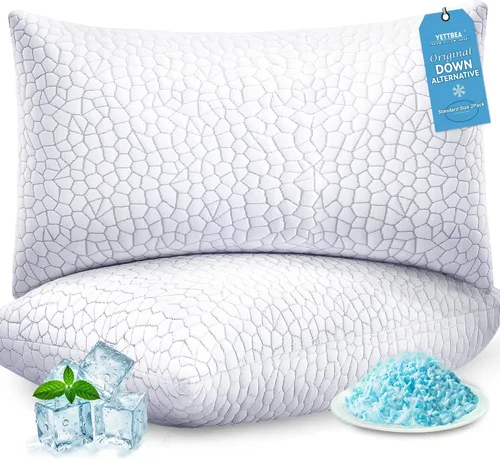 Vista 10 de Yettbea Juego de 2 almohadas ajustables de espuma viscoelástica trituradas tamaño Queen, almohada refrescante de bambú de lujo con funda lavable