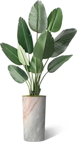Vista 2 de Árbol artificial en macetero con efecto de granito moderno, ave del paraíso artificial de seda para decoración del hogar en interiores y exteriores