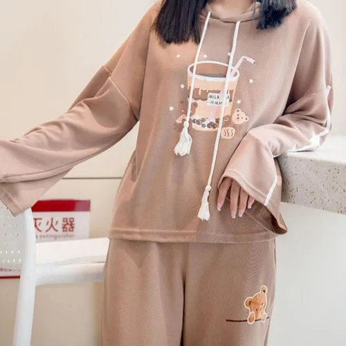 Vista 4 de Kawaii - Sudadera con capucha japonesa con diseño de oso de té de burbujas de anime Harajuku