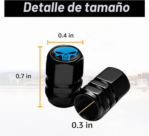 Vista 2 de Ajxn Paquete de 4 tapones de válvula de neumático de calavera, cubiertas herméticas a prueba de polvo para rueda de automóvil, tapas universales