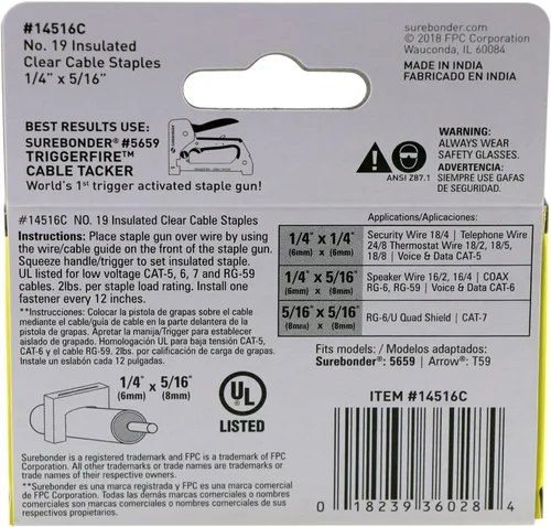 Vista 4 de Surebonder Grapas de cable aisladas, transparentes, para cable de red RG-6, RG-59, coaxial, cable Ethernet y otros cables de hasta 5/16 pulgadas