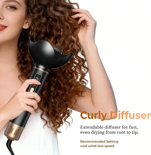 Vista 6 de UKLISS Cepillo secador de pelo 6 en 1 y moldeador de aire, cepillo profesional con pantalla LCD, multiestilizador para volumen y brillo, calor
