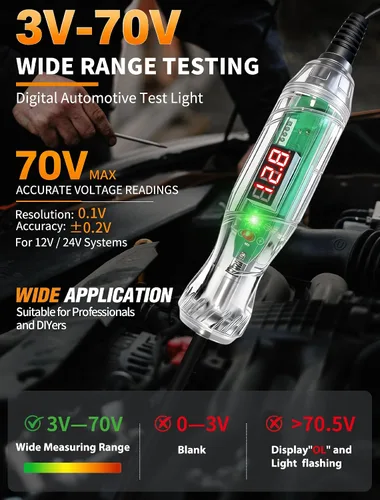 Vista 4 de Luz de prueba automotriz con voltímetro, probador de circuito digital