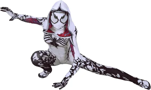 Vista 6 de uywxqae Disfraz de Gwen Stacy para mujer, overol blanco de Gwenom, traje de araña para mujer