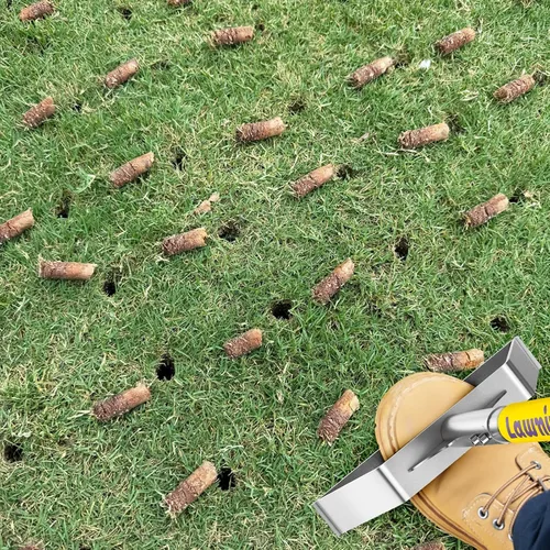 Vista 3 de Lawn Aerator Tool with Non-Clogging Hollow Tines for Clay Soil - Yellow