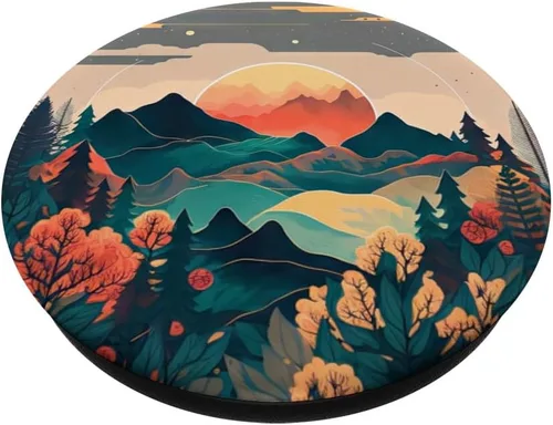 Vista 2 de Boho Chic Floral Moon Mountain Forest Nature Retro Flower PopSockets intercambiables PopGrip