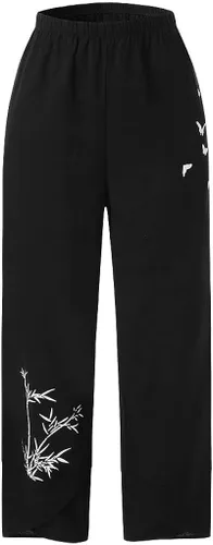 Vista 3 de JOFOW Pantalones Harem para mujer, color liso, vertical, a rayas, sueltos, talla extra S-2XL