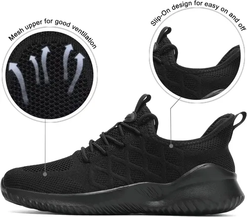 Vista 5 de Mevlzz Zapatos deportivos para correr para hombre, sin cordones, informales, de malla, transpirables, ligeros, para el trabajo