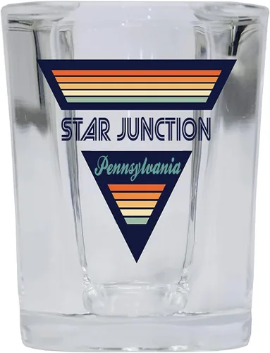 Vista 2 de Star Junction Pennsylvania - Vaso de chupito de licor de base cuadrada de 2 onzas, diseño retro, paquete de 4