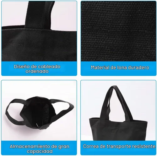 Vista 5 de PATIKIL Bolsa de lona para mujer, pequeña bolsa de lona de algodón, resistente, reutilizable, mini bolsa de mano, lavable, bricolaje para el Negro