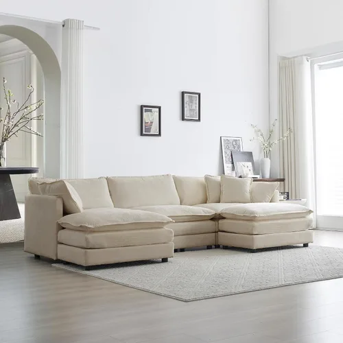 Vista 5 de Sofá nube de gran tamaño con asiento profundo de 25.52 pulgadas, cómodo sofá biplaza de chenilla, moderno juego de sofás modulares seccionales, Beige
