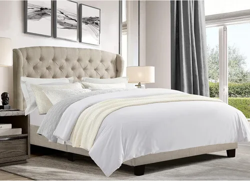 Vista 11 de Rosevera Marcelle - Marco de cama con respaldo de alas con cabecera ajustable de diseño distintivo, tapizado con botones para dormitorio, soporte