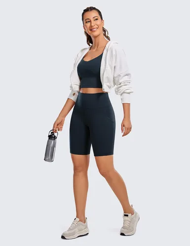 Vista 3 de CRZ YOGA Women's Butterluxe Biker Shorts 8 Inches - High Waisted Workout Yoga Shorts Side Pockets Volleyball Buttery Soft