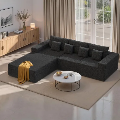 Vista 13 de Sofás modulares seccionales de nube de 111 pulgadas con chaise en forma de L, sofá sin estructura tapizado de asiento profundo para sala de estar