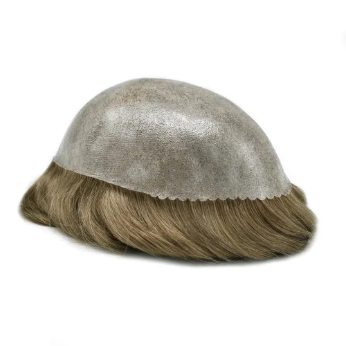 Vista 496 de Toupee para hombre 100% cabello humano real tupé para hombres 0.004 in piel de poliuretano para hombre, sistema de reemplazo de piezas de pelo