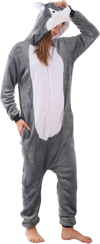 Vista 5 de ZOBAYOP Pijama unisex con capucha de animales para adultos para mujeres y hombres, disfraz de Halloween, cosplay, husky