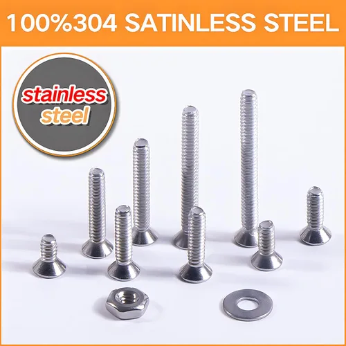 Vista 3 de Tornillos de máquina 4#-40 Phillips Cross Tornillo 260 piezas 304 Acero inoxidable Phillips Cabeza plana Tornillos de máquina Tuercas Hilo completo