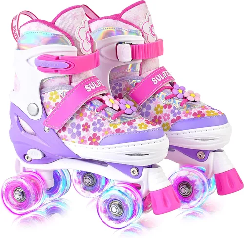 Vista 11 de SULIFEEL Rainbow Unicorn - Patines ajustables de 4 tamaños para niñas y niños de 3-5, 5-8, 6-12 años, patines para interiores y exteriores