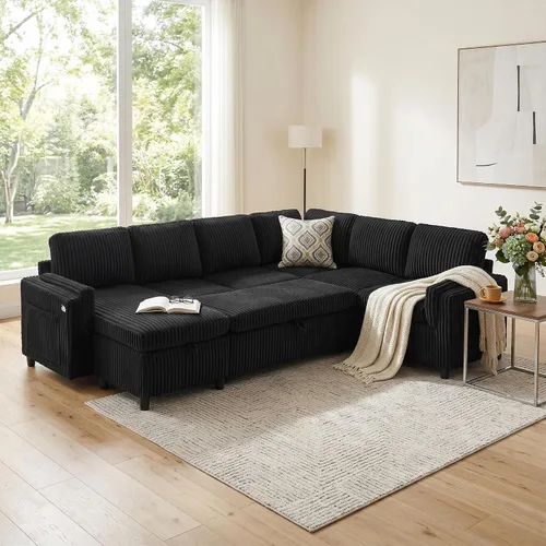 Vista 17 de JIVOIT Sofá modular modular de 93.7 pulgadas con otomana móvil, moderno en forma de U, sofá cama en forma de L con reposabrazos de almacenamiento