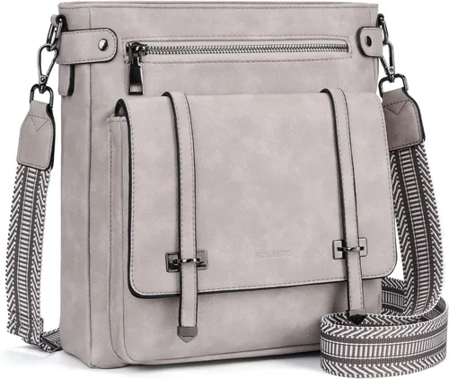 Vista 14 de Bolsos cruzados Roulens para mujer, bolsos cruzados con múltiples bolsillos de cuero vegano para mujer, bolsos de hombro, bolsos de viaje con correa