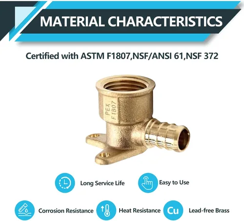Vista 3 de PEX Fittings, 1/2" PEX x 1/2" hembra NPT Drop Ear Elbow Accesorios de engarce de latón PEX, para fontanería de tubería PEX, ASTM F1807