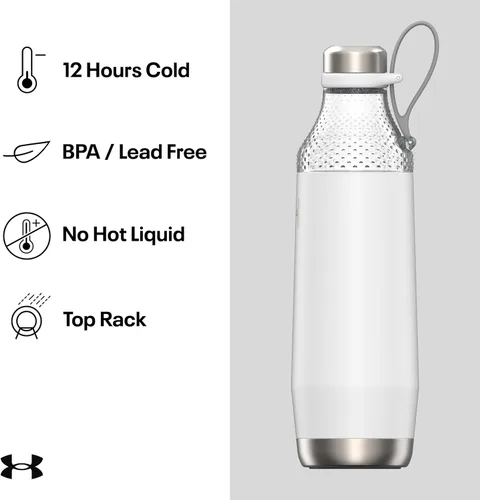 Vista 4 de Under Armour Twist-Off Top Botella de agua de acero inoxidable de 22 onzas para batido de hielo y proteínas, aislada, inastillable, a prueba