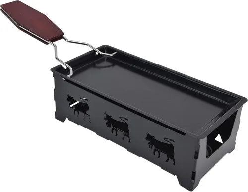 Vista 7 de Mini parrilla de raclette de queso, herramienta antiadherente con mango para placa suiza, rectangular, hierro caoba, parrillas de raclette negras
