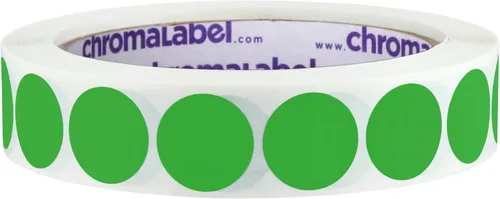 Vista 10 de ChromaLabel Kit de puntos verdes y amarillos fluorescentes con código de color extraíble de 3/4 pulgadas, 2 rollos, 1000/rollo