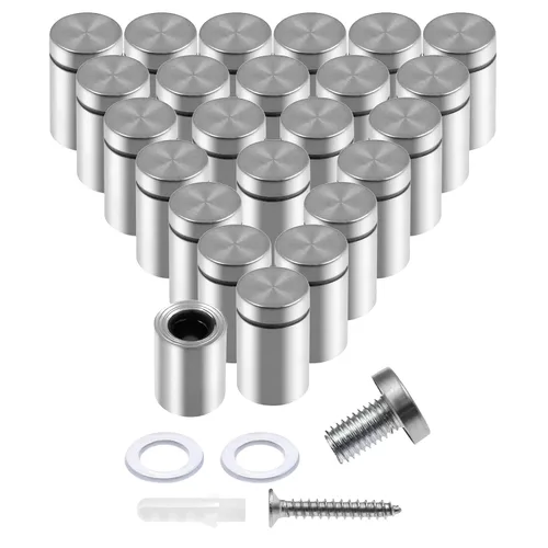 Vista 22 de Luomorgo 12 piezas tornillos separadores de acero inoxidable de 1" x 1", herrajes de montaje para letreros de pared, separadores de vidrio