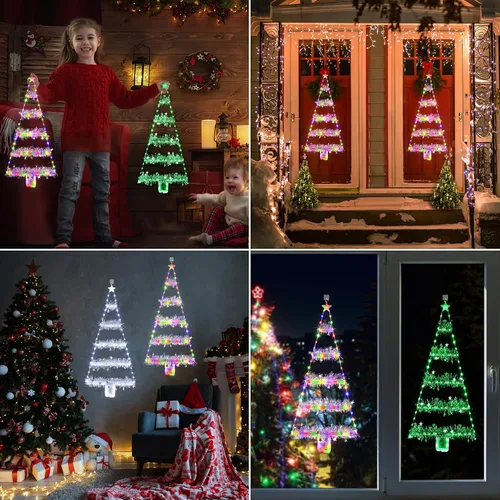 Vista 6 de Toodour Luces de Navidad para interiores, luces LED de Navidad de 2.65 pies, luz multicolor para colgar en la ventana, funciona