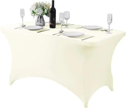 Vista 74 de Mantel de elastano para mesa de 6, 4 o 8 pies, universal, ajustable, para fiestas, banquetes, bodas y eventos, color verde manzana