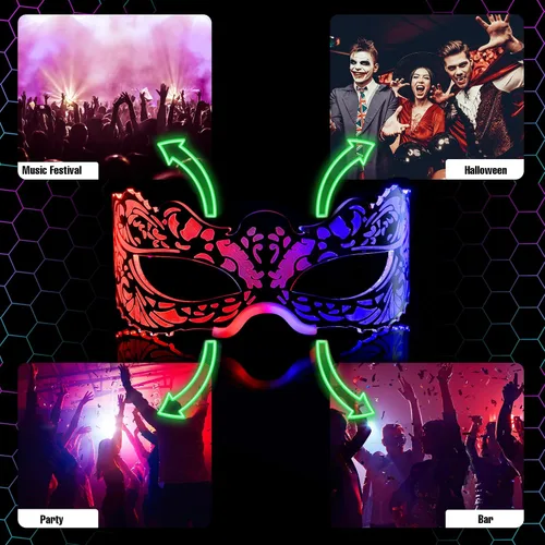 Vista 4 de Oybete 2 pares de gafas iluminadas para fiestas, gafas de visera LED para adultos y niños, accesorios futuristas para rave, anteojos LED, 7