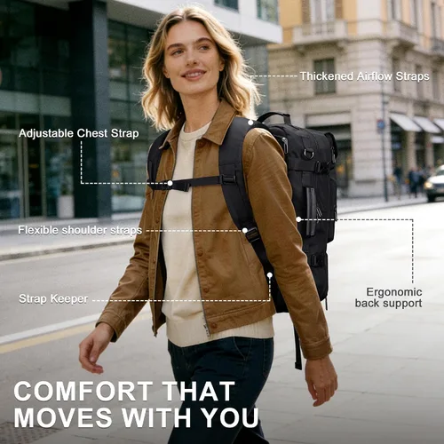 Vista 5 de PIJUSHI Mochila de viaje de mano para mujeres y hombres, bolsa de lona convertible, mochila de equipaje grande, para laptop de 16 pulgadas