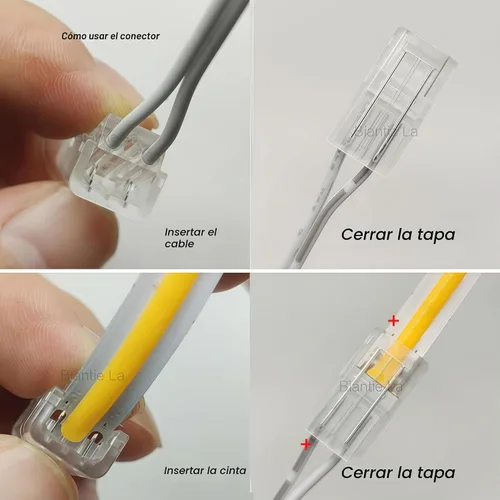 Vista 3 de Conector de Tira a Cable COB de 2 Pines de 8mm, Clips sin Cable, Adaptador sin Soldadura, Terminal de Conexión de Extensión para Tiras de Luces LED