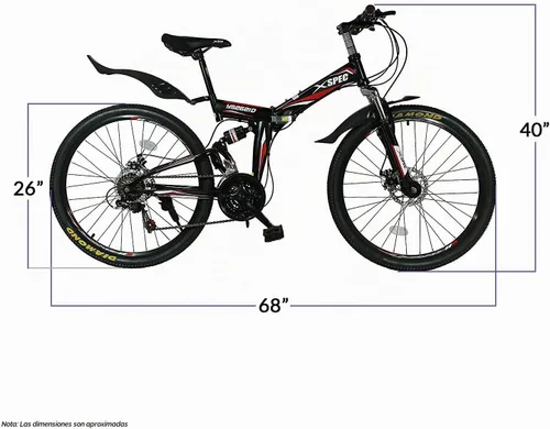 Vista 3 de Xspec Bicicleta de montaña plegable de 26 pulgadas y 21 velocidades para adultos