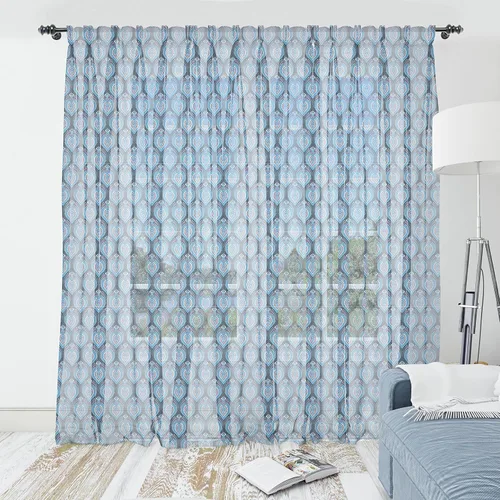 Vista 34 de Ambesonne Cortinas de tul Eiffel con bolsillo para barra, globos retro de corazón de café, remolinos de hito francés, cortina transparente