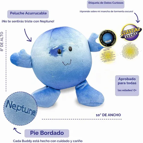 Vista 2 de Celestial Buddies Neptune Buddy Peluche suave de 10 pulgadas, características bordadas, etiqueta de datos divertidos sobre planetas para niños