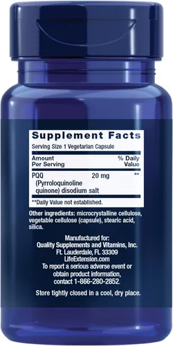 Vista 2 de Life Extension PQQ, pirroloquinolina quinona, 20 mg, promueve el crecimiento de nuevas mitocondrias, sin gluten, sin transgénicos, vegetariano, 1