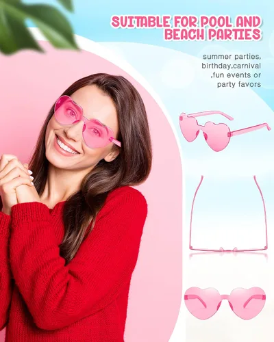 Vista 4 de JDHXBMW Heart Shaped Sunglasses Candy Color Rimless Fun Heart Sunglasses for Women Men Party Favors