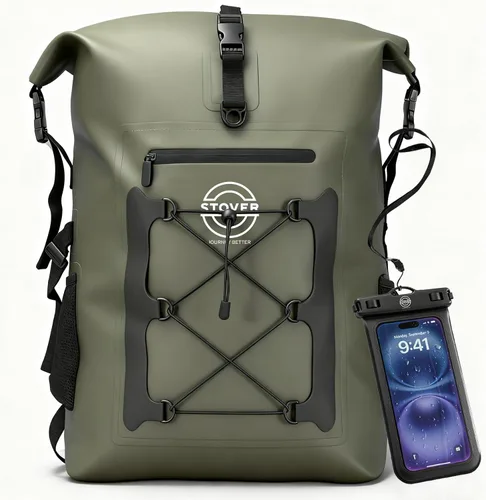 Vista 16 de STOVER 5/10/25/30/40/55L Waterproof Dry Bag- Roll-Top Backpack w/Phone Case- Kayaking, Hiking, Camping, Boating- Men/Women