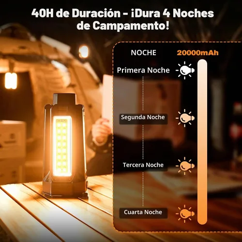 Vista 6 de SakerNeo Linterna y linterna de campamento de 6500 lm Banco de energía de 20000 mAh, tiempo de funcionamiento de 40 horas, trípode magnético 3
