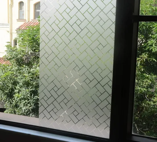 Vista 6 de VSUDO 1 rollo de película de privacidad para ventana de 17.7 x 78.7 pulgadas, tinte de ventana con patrón rectangular inclinado, adhesivo estático