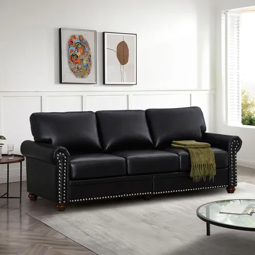 Vista 11 de Antetek Juego de sofá de piel sintética de 3 piezas, sillón moderno de mediados de siglo+sofá biplaza+sofá de 3 plazas con espacio de Marrón