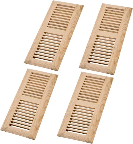 Vista 15 de Paquete de 2 piezas de rejilla de piso de madera dura de roble rojo, cubierta de ventilación empotrable, 4x10 pulgadas, con regulador, sin acabar
