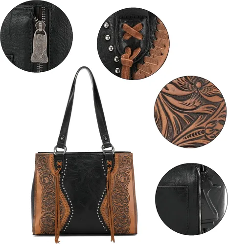 Vista 5 de Montana West Western Tote Bag for Women Concealed Carry Shoulder Handbag Tooling Purse